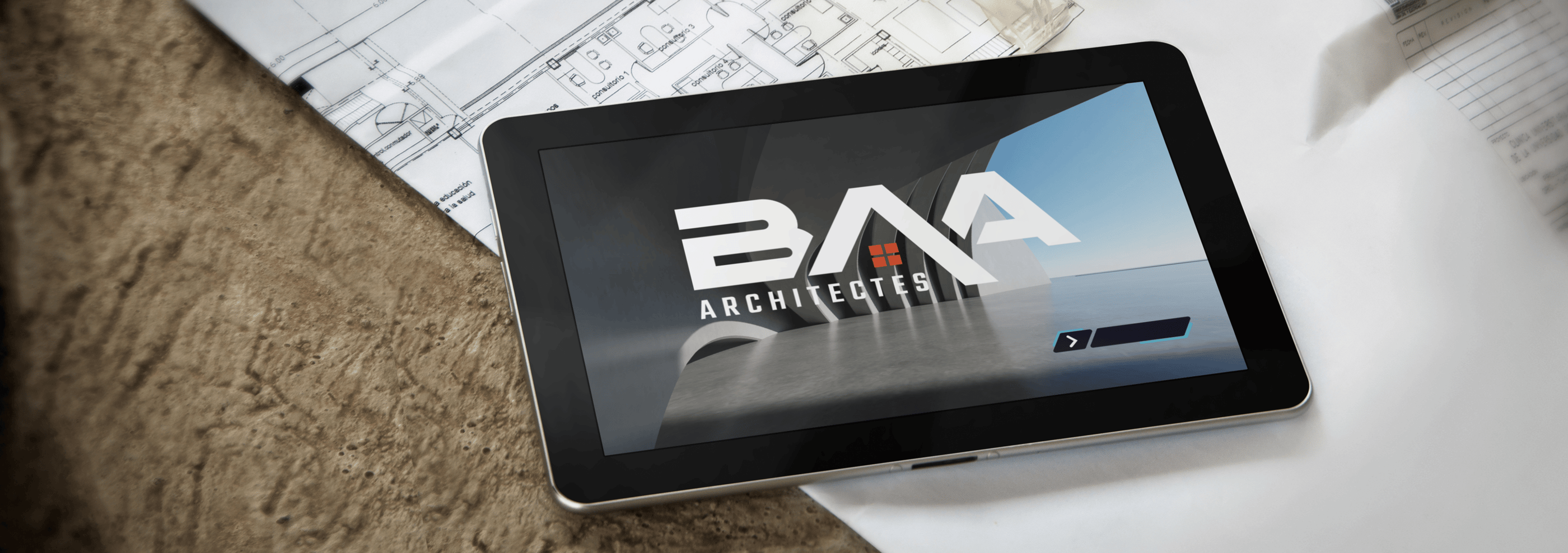 présentation de logo d'architectes sur tablette
