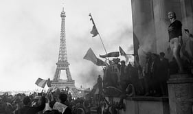 protest in Paris under the Eiffel Tower