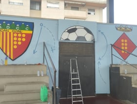 arte  mural temática futbol gradas instalación deportiva