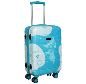 hard luggage trolley with a map of the world