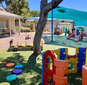 Teeny Trailblazers expansive outdoor space filled with equipment to keep everyone busy.