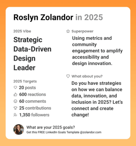 My LinkedIn Goals for 2025. Key sections are Vibe, Superpower, Targets & question.