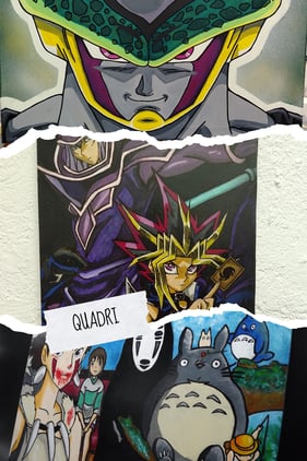 a bunch of anime characters are shown on a table