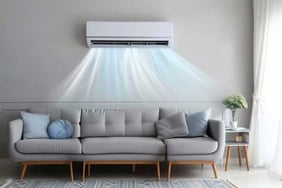 Air Conditioner blowing fresh blue air inside a well designed house