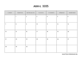 Calendario abril minimalista para imprimir gratis 