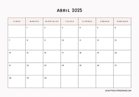 Calendario abril minimalista para imprimir gratis 