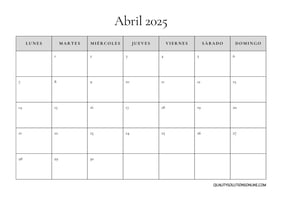 Calendario abril minimalista para imprimir gratis 