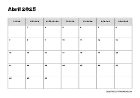 Calendario abril minimalista para imprimir gratis 