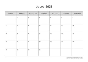 Calendarios de julio para imprimir gratis
