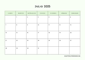 Calendarios de julio para imprimir gratis
