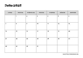 Calendarios de julio para imprimir gratis