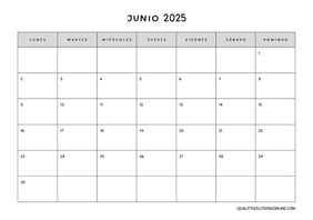Calendario junio minimalista para imprimir gratis 