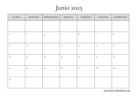 Calendario junio minimalista para imprimir gratis 