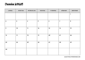 Calendario junio minimalista para imprimir gratis 