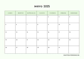 Calendario mayo minimalista para imprimir gratis 