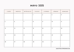Calendario mayo minimalista para imprimir gratis 