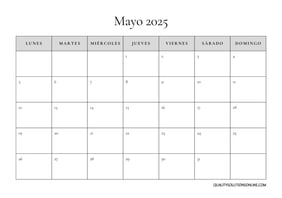 Calendario mayo minimalista para imprimir gratis 