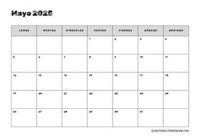 Calendario mayo minimalista para imprimir gratis 