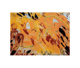 Windy Fall encaustic wax painting iron artist art abstract plywood 2016 collection orange black brown gold figure awareness