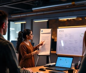 a woman standing in front of a white board board with a white boarder