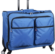 a blue nano trolley bag with two large compartments and wheels