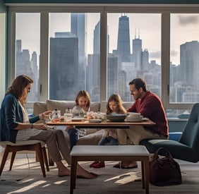 a family sitting around a table