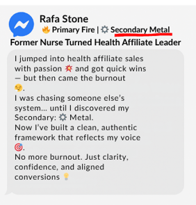 Rafa rebuilt her affiliate biz with clarity after discovering her Metal Secondary.