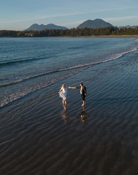 Tofino Elopement photographer photographing a couple eloping on a beach in Tofino 