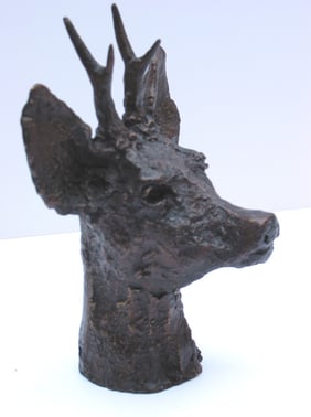 Oeuvre d'artiste- sculpture- tête de brocart en bronze- art animalier