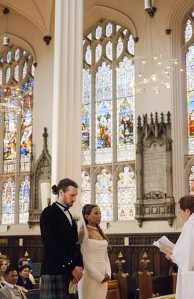 groom and bride in a wedding ceremony church