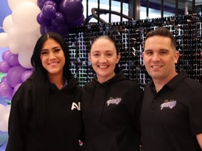 SweetAz Co. crew with Renee from AF Chermside with the black shimmer wall, grand opening.