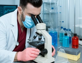 a man in a lab coat and a mask on