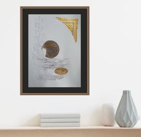 Œuvre abstraite sur papier de la collection "Variantes blanc et doré"