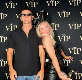 Two guests at Josiah's 18th birthday at the Football Hub in Albion in the VIP photo booth.