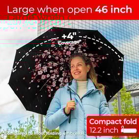 large showcase of Tumella Flip-proof Travel Umbrella cherry blossom design