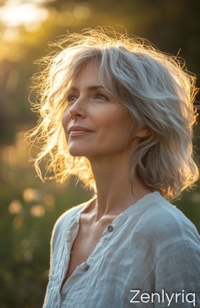  confident woman with silver hair, standing strong with supported joints