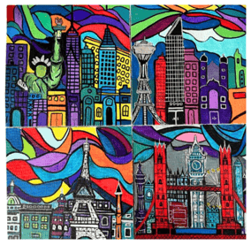 Custom Order Art by Frankie Abstract Colorful Paintings of cities 