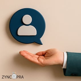 Illustration of a hand holding a smartphone with an envelope icon and Zyncopra logo, emphasizing.