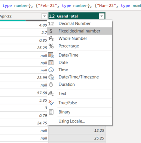 change data type in power query