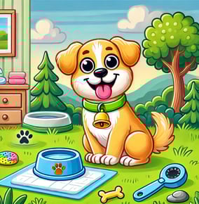 a dog sitting on a blanket in a yard