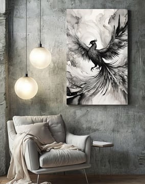 Black and white printable wall art, phoenix bird