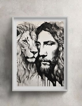 Wall art digital printable file. Jesus with a lion