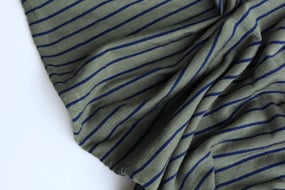 Olive & Navy Stripe Rayon Spandex Jersey Fabric Swatch