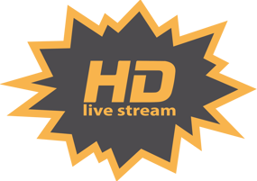 yellow and grey HD live stream logotype in a splash