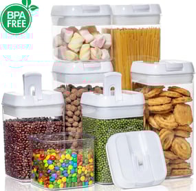 Airtight storage containers to keep food fresh and maximize space in small kitchens.