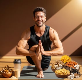 a man in a black tank top and a blender