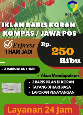 Iklanin Pro by Bob Jasa Pasang Iklan Baris Koran Kompas Jawa Pos Murah di Kota Kabupaten 250 Ribu