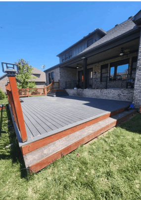 a deck with a wooden deck 