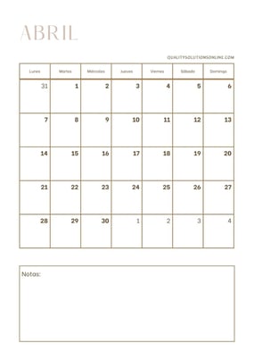 calendarios de abril minimalistas para imprimir gratis 