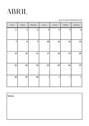 calendarios de abril minimalistas para imprimir gratis 